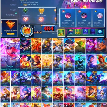 Mobile Legends: Bang Bang Accounts #4490 484 Skins | Freya Galactic Vanquisher (LEGEND) | Miya Modena Butterfly (LEGEND