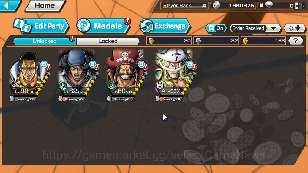 One Piece Bounty Rush Accounts Starter Global|4 EX | AMS Borsalino,KING of the Pirates D.Roger,Great Edward 4