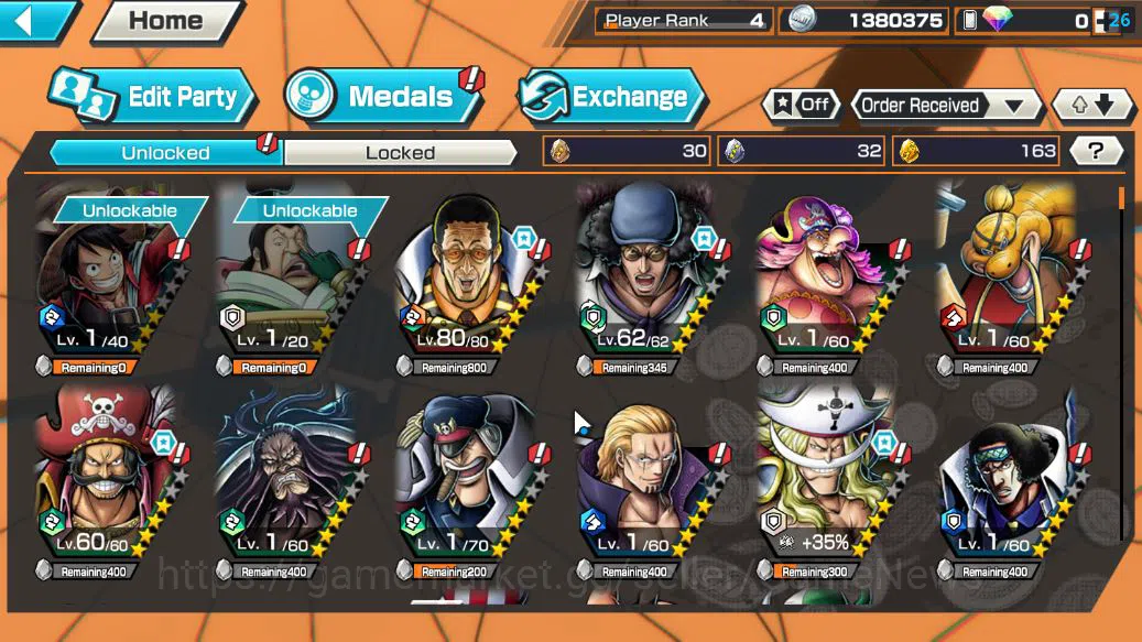 One Piece Bounty Rush Accounts Starter Global|4 EX | AMS Borsalino,KING of the Pirates D.Roger,Great Edward 5