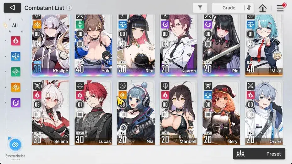 Chaos Zero Nightmare Accounts GLOBAL Lvl 36|5 SSR [Rita, Yuki, Khalipe, Kayron, Rin] + 9 SR[SelenaM5,NiaM3,MikaM1,Etc]|1 SSR 3