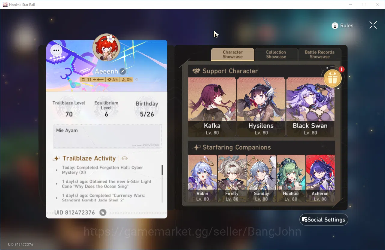 Honkai Star Rail Accounts ASIA | TL 70  | 18 Limit | Dot Prem, Kafka E1, Hys image 2