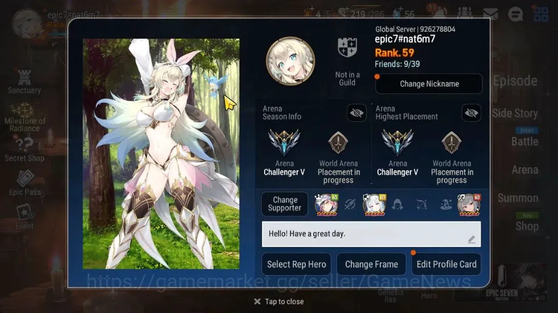 Epic Seven Accounts Starter GLOBAL Unverif|6 ML(SP Politis,LW Peira,US Choux,Etc)+Tenebria|Poh+Bless ON|AUTO W Hunt|214K 2