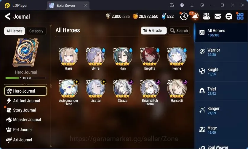 Epic Seven Accounts Limited Hero Global Unverif|5ML(Straze,Lisette,Harsetti,A.Elena,BWI)+Collab Haru|PoH ON|Rank 57|Energy 1