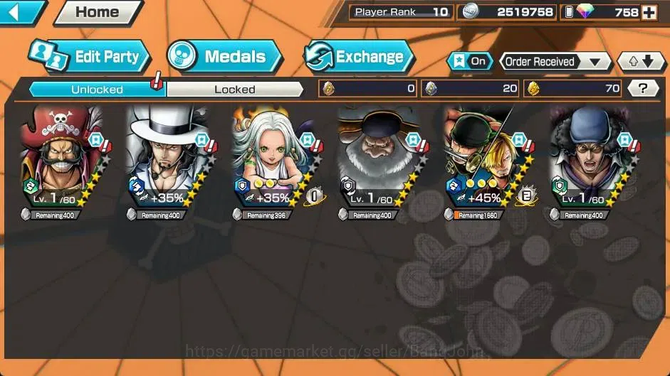 One Piece Bounty Rush Accounts Global | EX 6|PR 10 |Zoro & Kanji Lv.Max,S-Snake L image 7