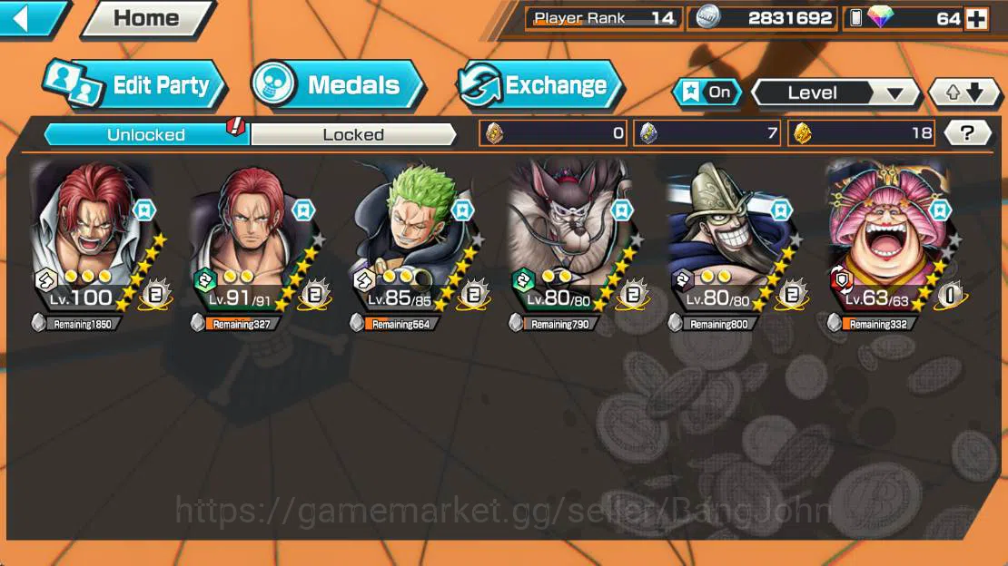 One Piece Bounty Rush Accounts Others GLOBAL|EX 3| battle Onigashima olin, FR shanks, DD shanks, more detail Check SS 2