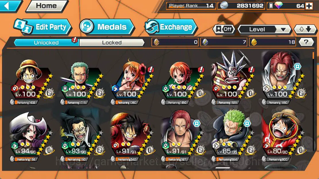One Piece Bounty Rush Accounts Others GLOBAL|EX 3| battle Onigashima olin, FR shanks, DD shanks, more detail Check SS 3