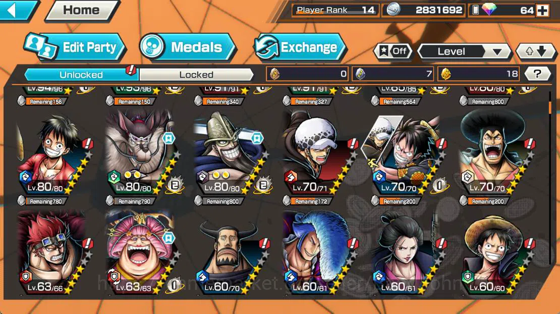 One Piece Bounty Rush Accounts Others GLOBAL|EX 3| battle Onigashima olin, FR shanks, DD shanks, more detail Check SS 4
