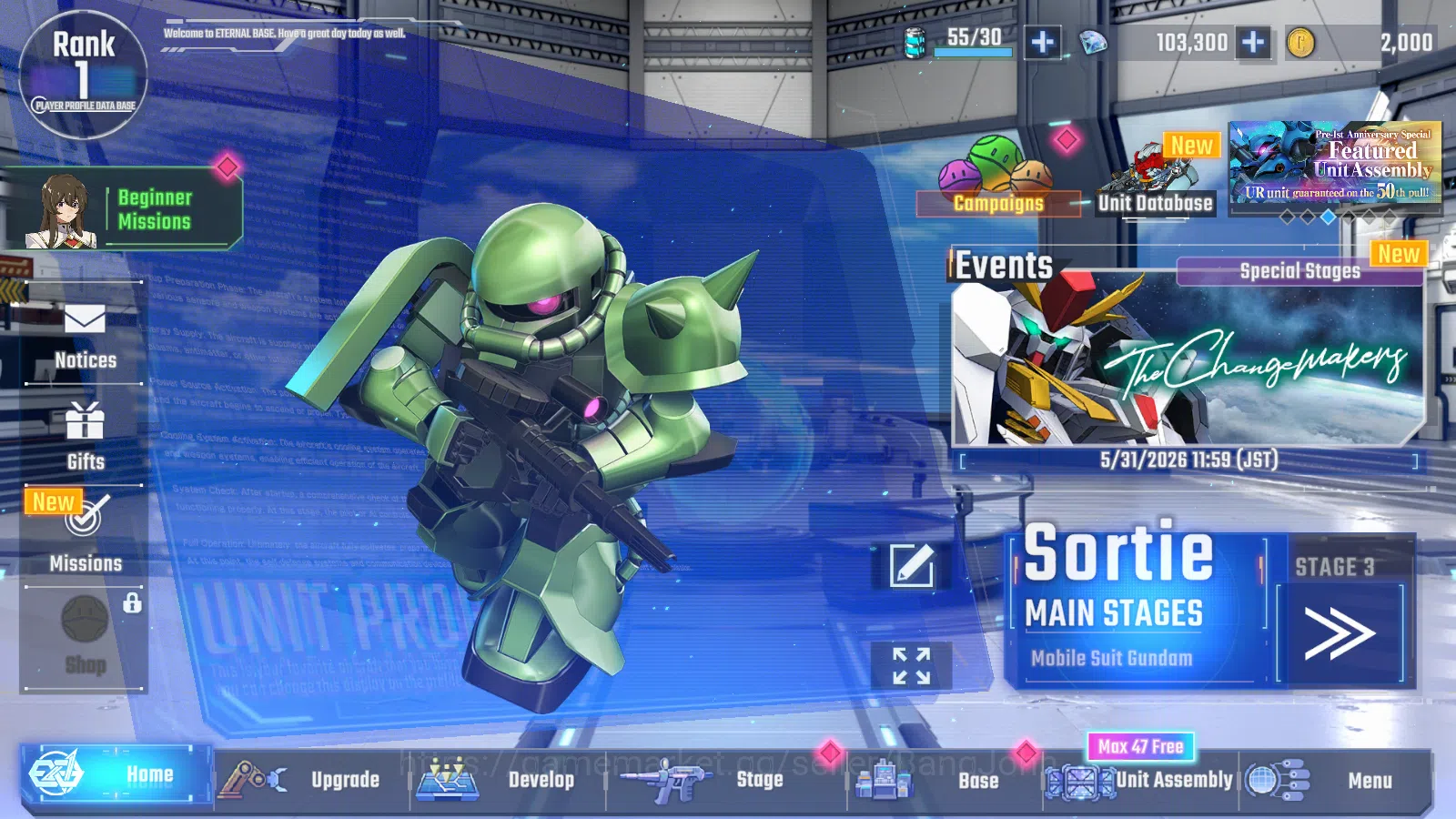 SD Gundam G Generation ETERNAL Accounts Global Rank 1 | FreshStory | 100+K Diamond, Selector Banner On, 6Gundam SSR+ 2Supp