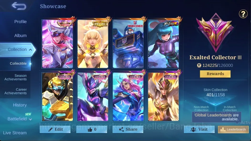 Mobile Legends: Bang Bang Accounts Others Global|401 Skin|Exalted|LEGEND Freya,TF PopolKupa,KOF Aurora,Luckybox Johnson 1