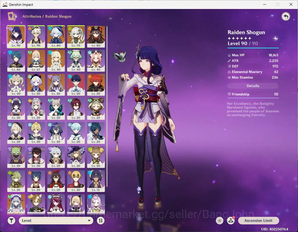 Genshin Impact Accounts Others ASIA | AR 53 end game | Raiden Shogun, Furina, Bennet, jean, Xingqiu, Aino, Fischl more 17