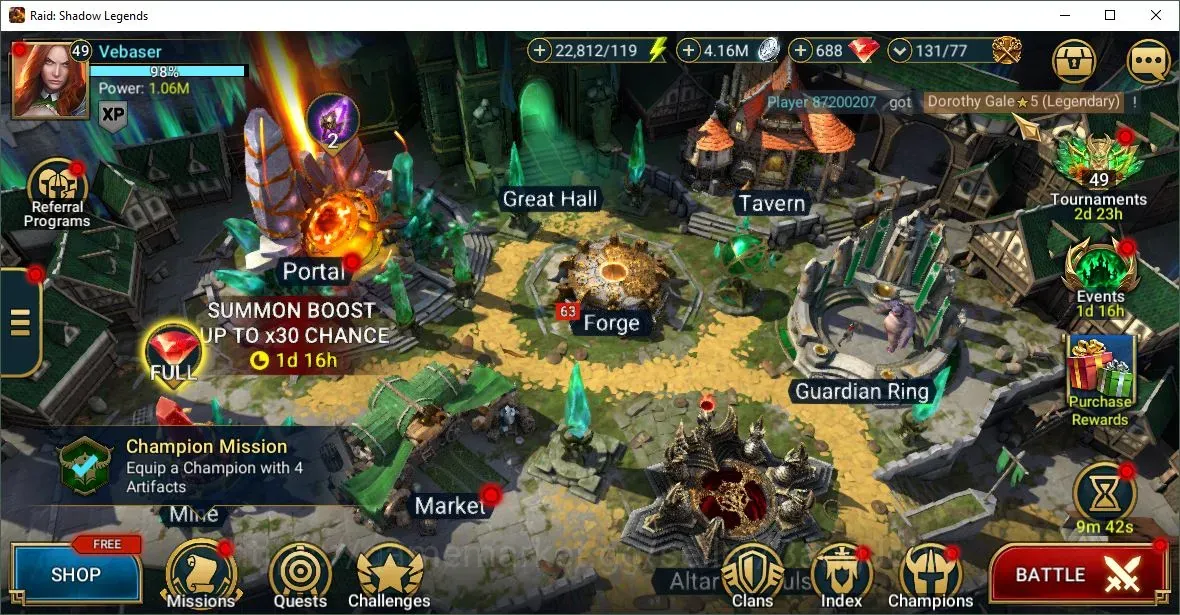 Raid: Shadow Legends Accounts Mid-Game Lv.49 Power 1.06M|1 Mythic(Siegfrund Nephilim)|19 Legend(Ninja,Tomb Lord,Visix 1