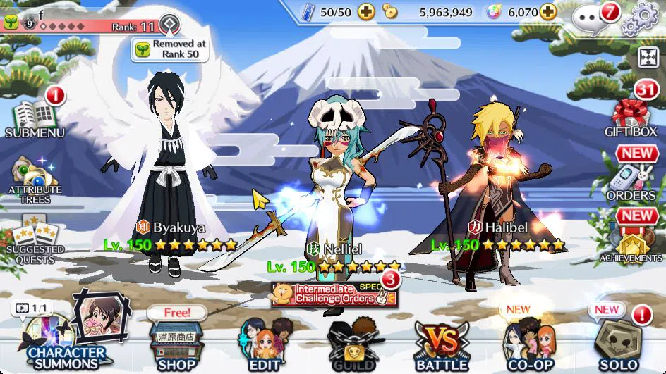 Bleach: Brave Souls Accounts Starter [GLOBAL]6K Orbs+Fresh All Story|Halibel Cacao,Nelliel Orient,Byakuya Renewed,Kon New