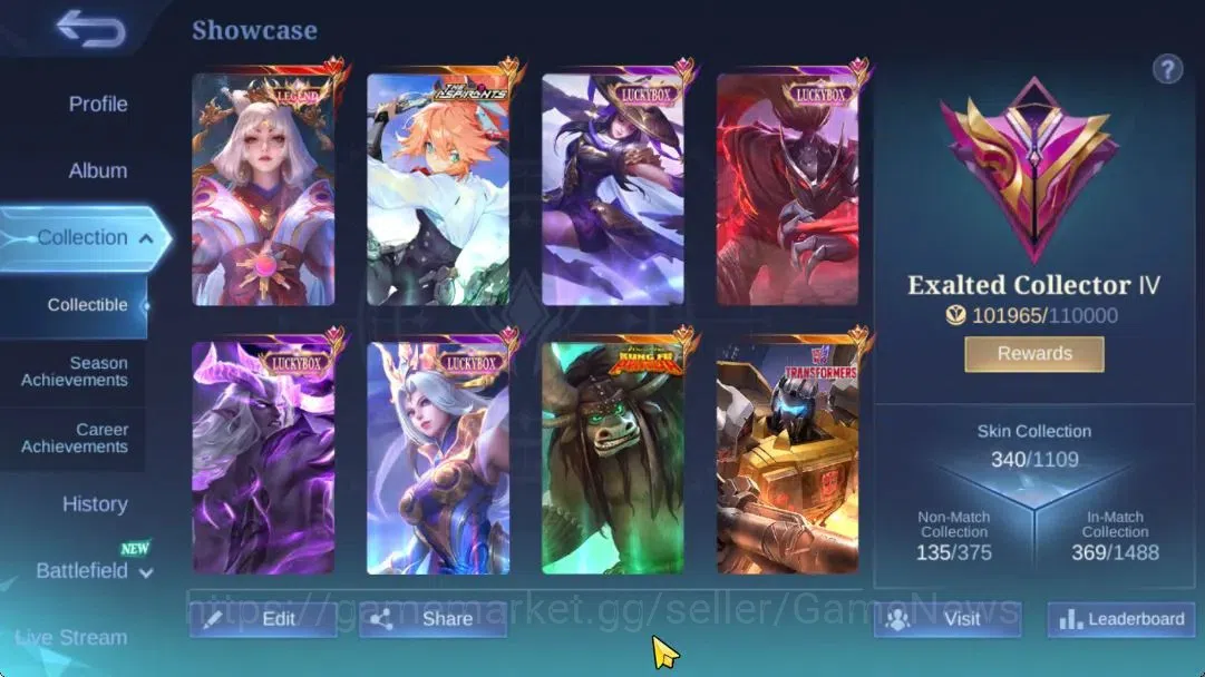 Mobile Legends: Bang Bang Accounts Hero 132|Skin 340|High Rank Imo 117|Legend(Lunox), image 1