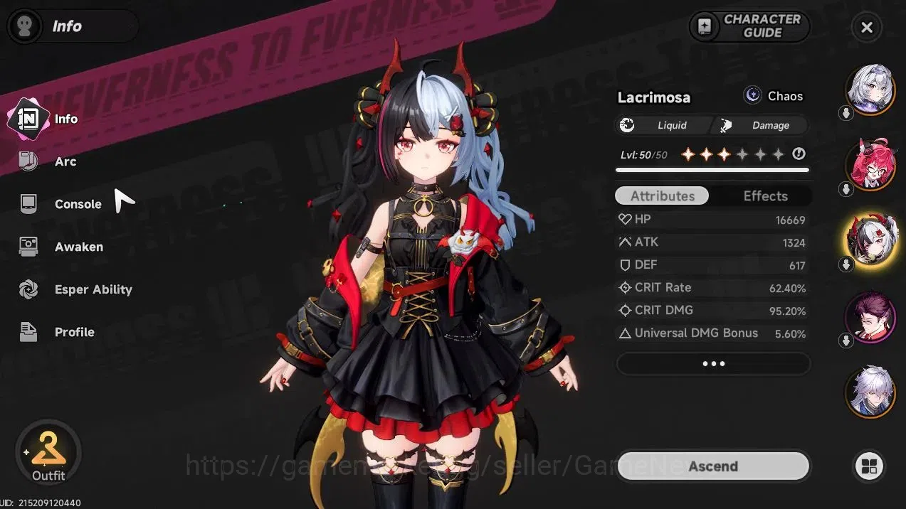 Neverness to Everness Accounts GLOBAL SEA|HL 32|TL 20|Lacrimosa,Nanally,Baicang,F image 5