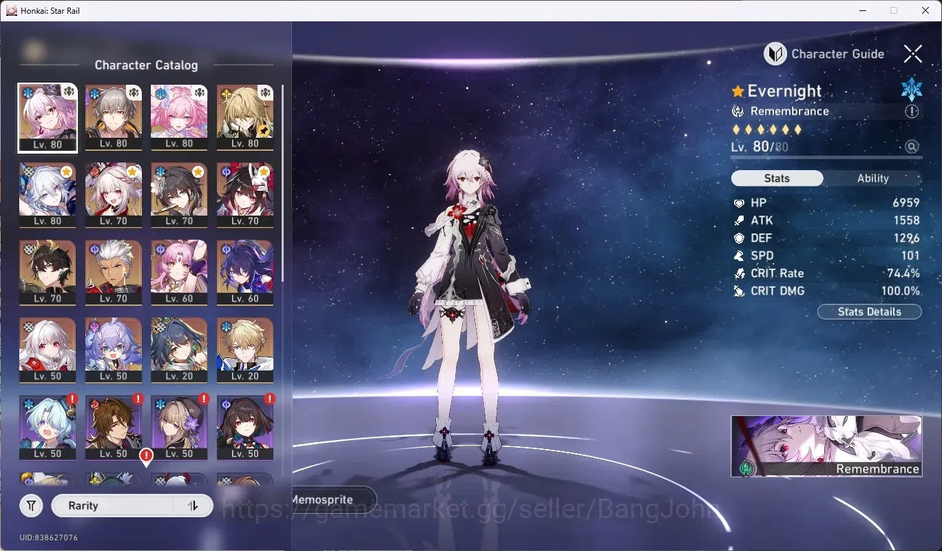 Honkai Star Rail Accounts Others ASIA|TL 65|12 Char Limited ([Evernight,Cyrene,Yao Guang,Sparxie]+Sign,Ruan 2