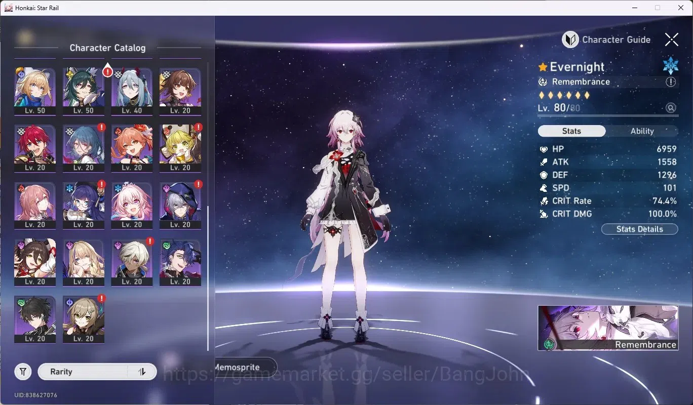 Honkai Star Rail Accounts Others ASIA|TL 65|12 Char Limited ([Evernight,Cyrene,Yao Guang,Sparxie]+Sign,Ruan 3