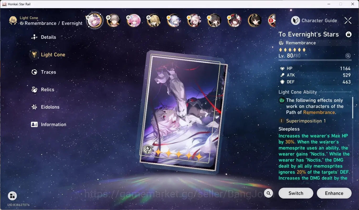 Honkai Star Rail Accounts Others ASIA|TL 65|12 Char Limited ([Evernight,Cyrene,Yao Guang,Sparxie]+Sign,Ruan 4