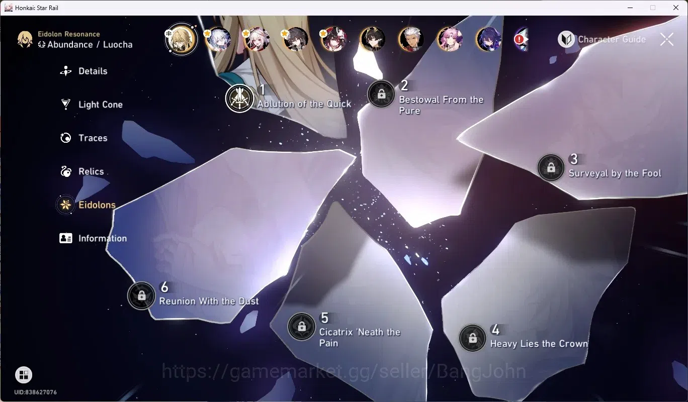 Honkai Star Rail Accounts Others ASIA|TL 65|12 Char Limited ([Evernight,Cyrene,Yao Guang,Sparxie]+Sign,Ruan 8