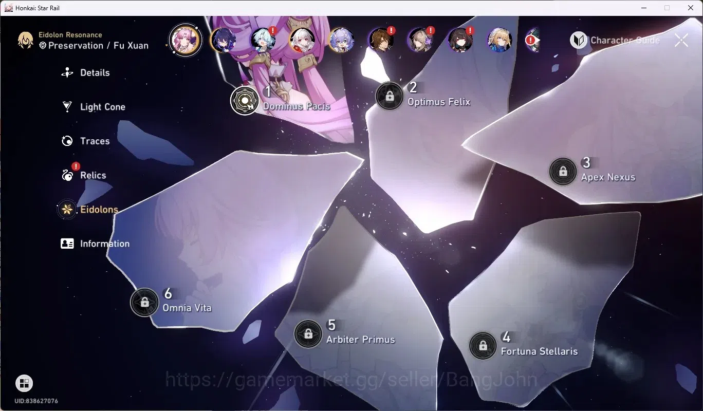 Honkai Star Rail Accounts Others ASIA|TL 65|12 Char Limited ([Evernight,Cyrene,Yao Guang,Sparxie]+Sign,Ruan 9