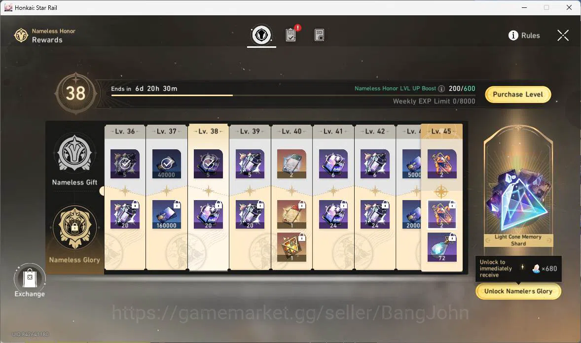 Honkai Star Rail Accounts Others ASIA|TL 58|5 Limit|Premium Team Elation(Sparxie,Sparkle,Yao Guang,DanHeng PT),etc|Check 6