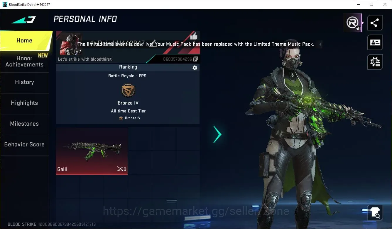 Blood Strike Accounts Starter ASIA|Starter|ETERNAL Galil-Noxdra(Kill Broadcast)|Ultra Galil|Ultra LootCrate|Check 1