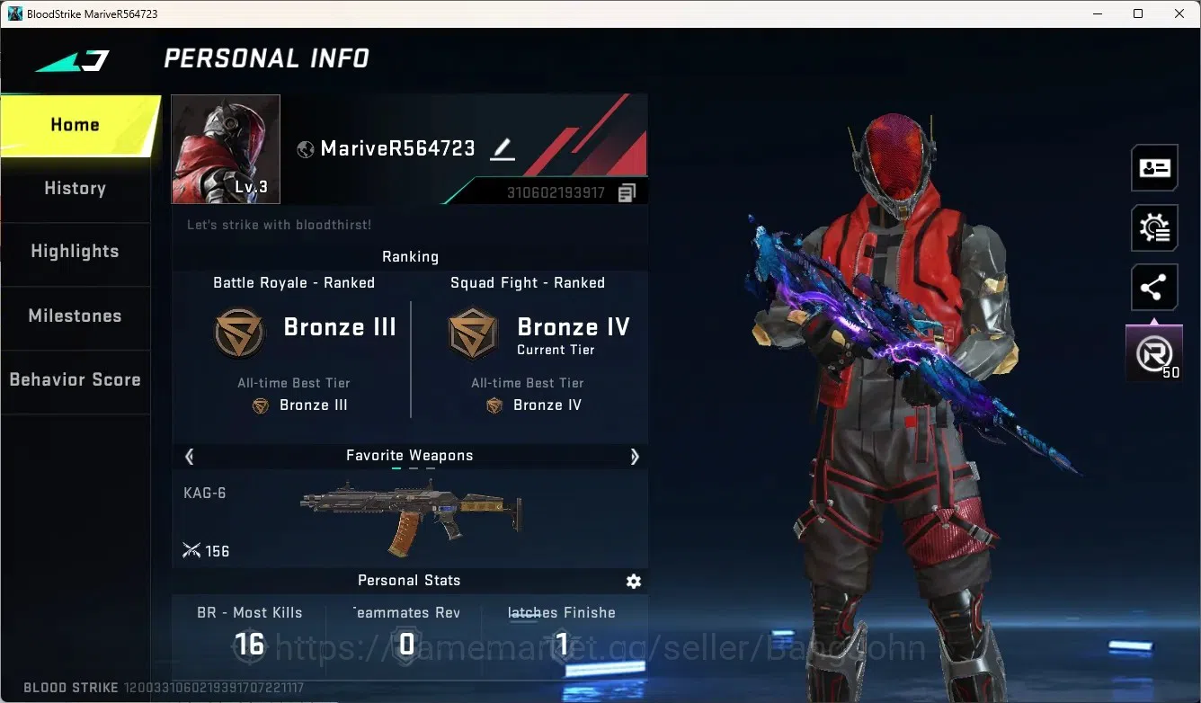Blood Strike Accounts Rare Skin ASIA |1 Eternal Gun: Kala - Whisper|1 Epic Name - Changing Card|Check SS BS2264B 1