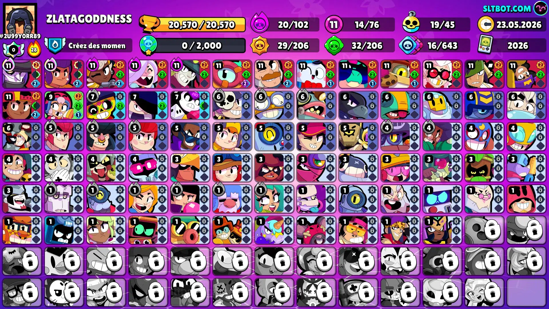 Brawl Stars Accounts 20K Trophy|76 Brawlers 14 Max Lvl|9 Prestige|171 Skins|2 Hypch 3 Legend 5 Myth 44 Epic|10K Bling 27K 1