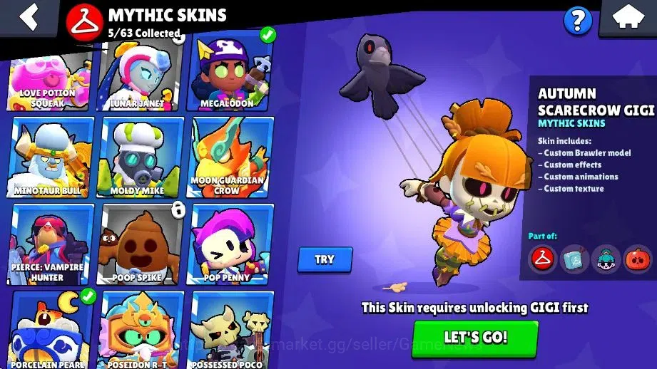 Brawl Stars Accounts 20K Trophy|76 Brawlers 14 Max Lvl|9 Prestige|171 Skins|2 Hypch 3 Legend 5 Myth 44 Epic|10K Bling 27K 16