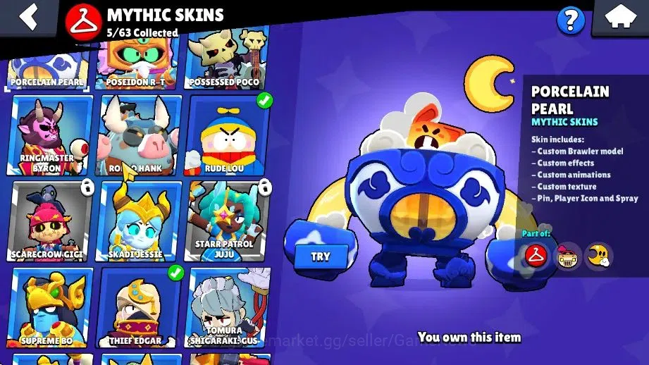 Brawl Stars Accounts 20K Trophy|76 Brawlers 14 Max Lvl|9 Prestige|171 Skins|2 Hypch 3 Legend 5 Myth 44 Epic|10K Bling 27K 17