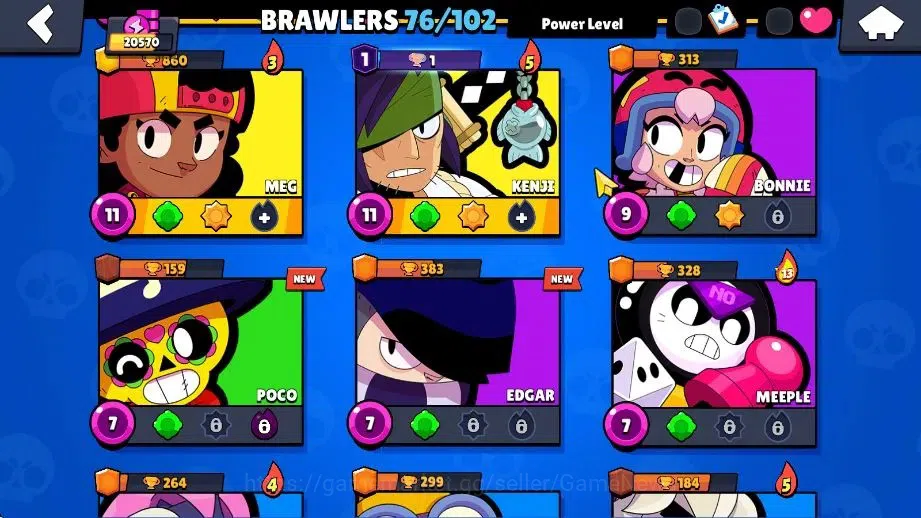 Brawl Stars Accounts 20K Trophy|76 Brawlers 14 Max Lvl|9 Prestige|171 Skins|2 Hypch 3 Legend 5 Myth 44 Epic|10K Bling 27K 7