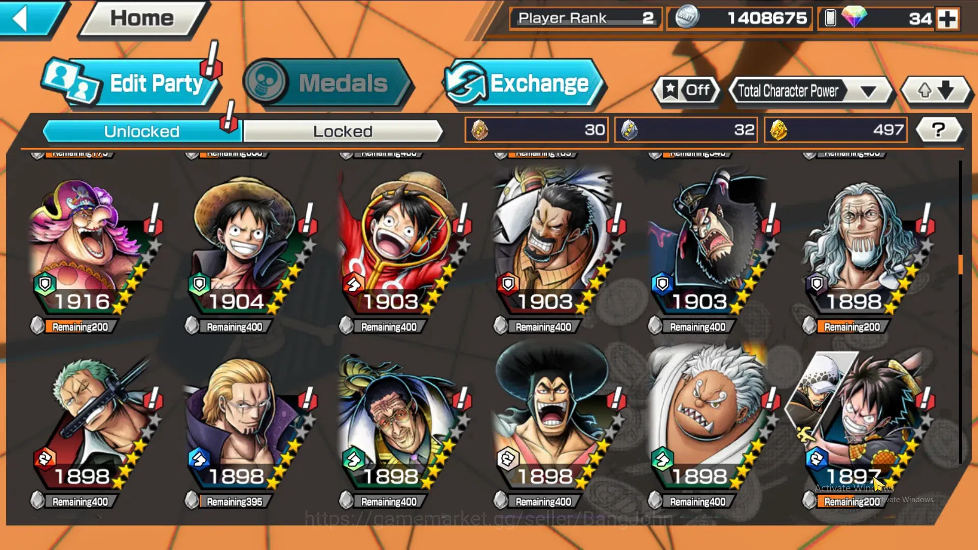 One Piece Bounty Rush Accounts GLOBAL|GF 497|4Ex|St Nusjuro,DD Shanks, FR Shanks, image 4