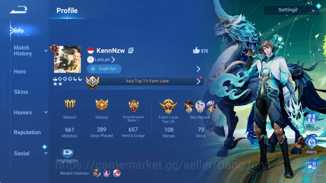 Honor of Kings Accounts Rare Skin Global|108H 73S|3 Legend:Angela,Di Renjie,Lady 1