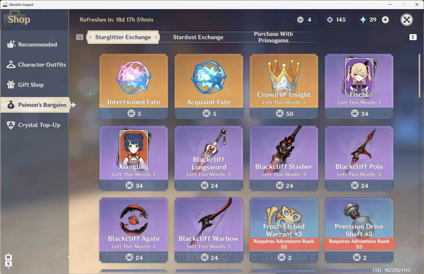 Genshin Impact Accounts Others ASIA | AR 28 | 1 Limit+1 Charsdt | Citlali |MC Female | TakeMail Check SS GI360B 12