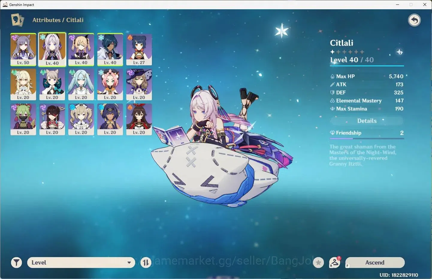Genshin Impact Accounts Others ASIA | AR 28 | 1 Limit+1 Charsdt | Citlali |MC Female | TakeMail Check SS GI360B 2