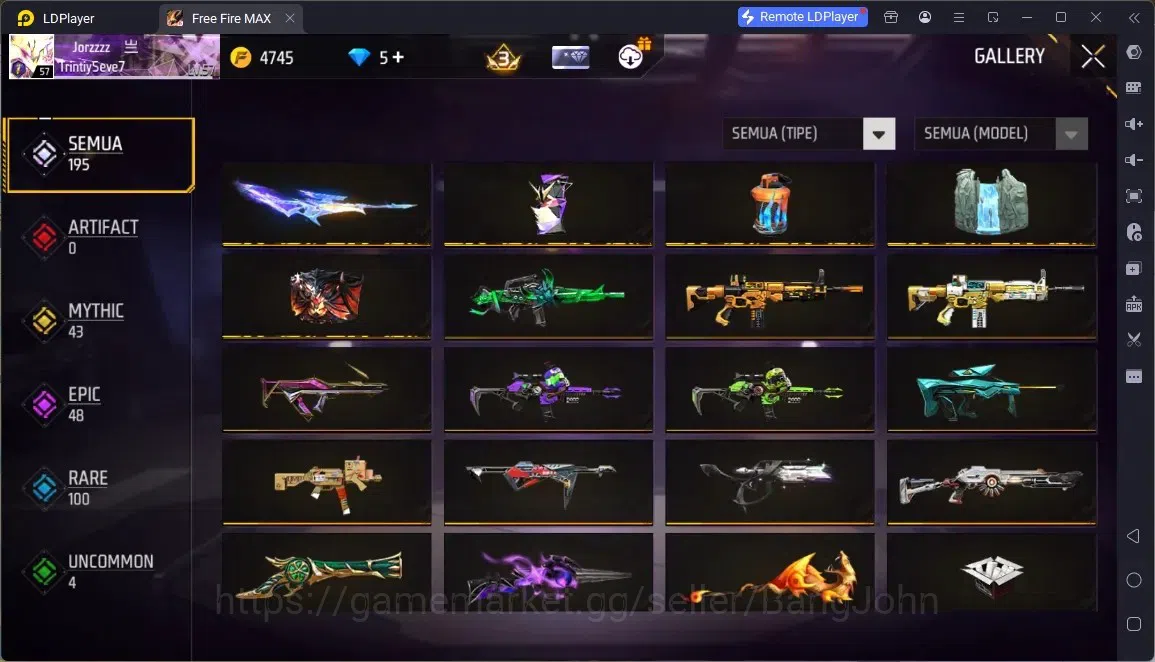 Free Fire Accounts Indonesia |4 Skins M1887:Emerald Power,Mamba Gnaw,2 More|Bunny Backpack|Naruto Bundle:Madara|Weapon Skin 5
