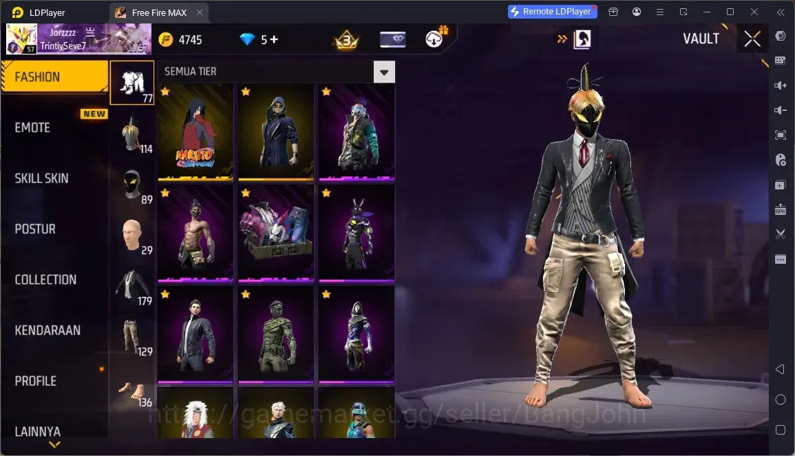 Free Fire Accounts Indonesia |4 Skins M1887:Emerald Power,Mamba Gnaw,2 More|Bunny Backpack|Naruto Bundle:Madara|Weapon Skin 6
