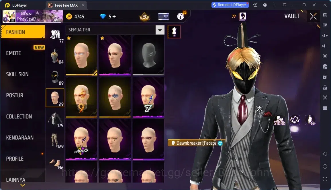 Free Fire Accounts Indonesia |4 Skins M1887:Emerald Power,Mamba Gnaw,2 More|Bunny Backpack|Naruto Bundle:Madara|Weapon Skin 9