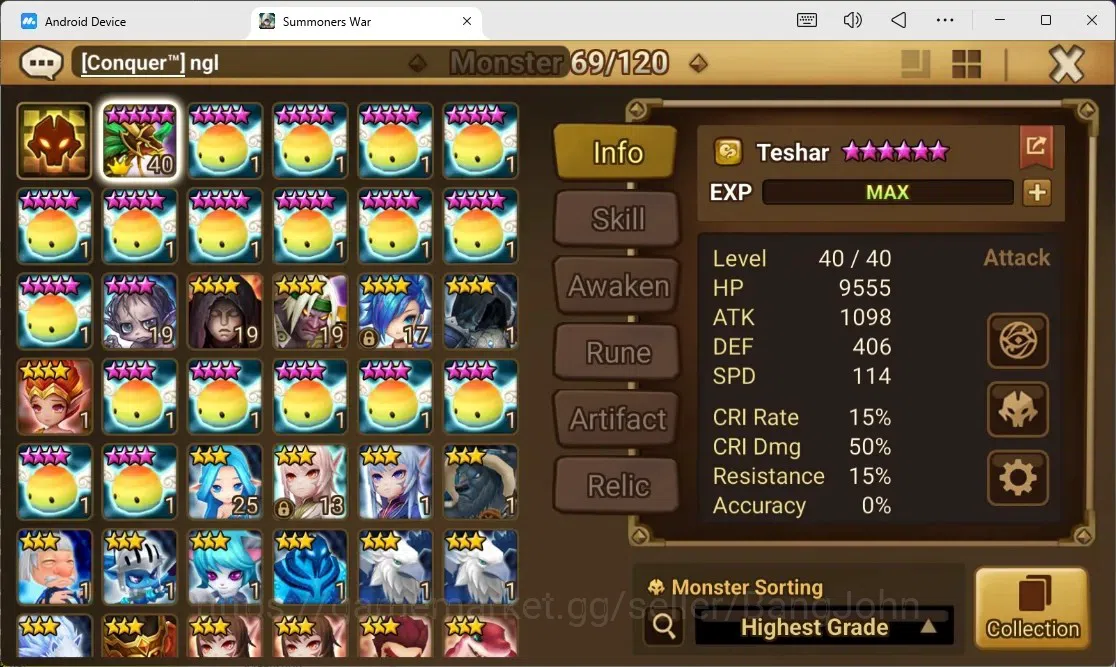 Summoners War: Sky Arena Accounts GLOBAL | NB 5 TESHAR,Starter Gacha 115 12Y+160 11Y image 2