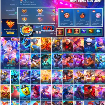 Mobile Legends: Bang Bang Accounts #4491 475 Skins | Gusion Cosmic Gleam (LEGEND) | Layla The Beacon (LEGEND) | Xavier