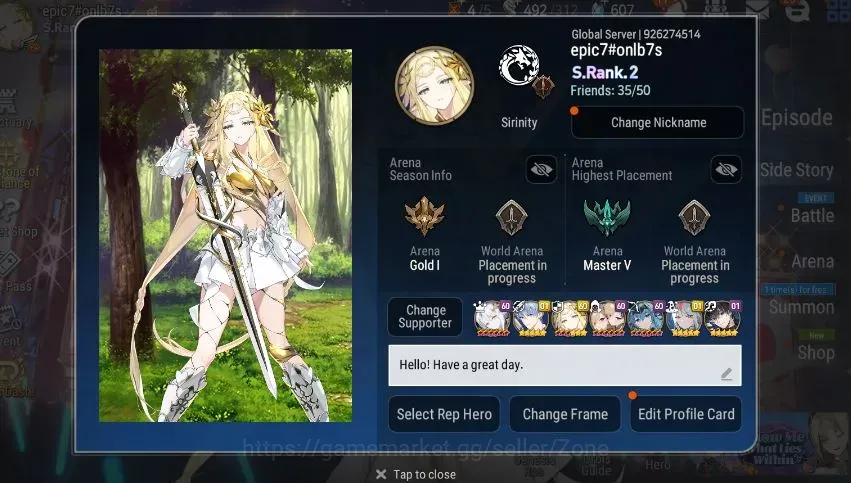 Epic Seven Accounts High-End Global Unverif|EndGame|21ML(Monarch Iseria,RnL,Salome,SN Yulha Etc.)|Bless+PoH ON|Stove(ES873Z) 1