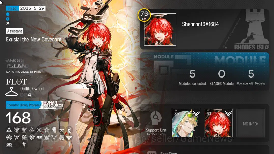 Arknights Accounts Mid-Tier Lv 73|168 OP+4 Skin|8 Limited+16 (6*OP)+18k Oru+167 2