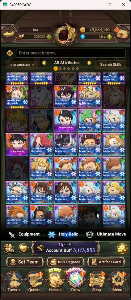 The Seven Deadly Sins: Grand Cross Accounts Others Asia | 3,113M CC | 2 LR Elizabeth , Merlin | 9 UR  Merlin & Escanor 4