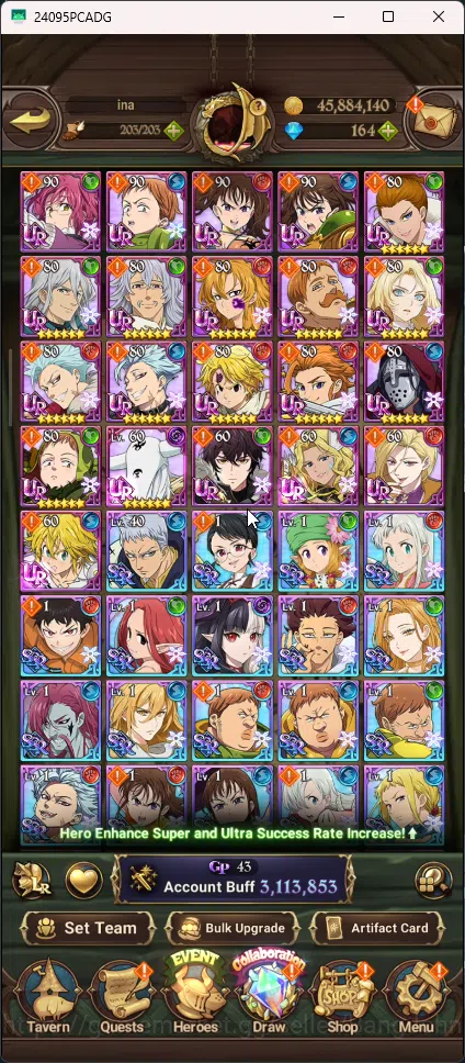 The Seven Deadly Sins: Grand Cross Accounts Others Asia | 3,113M CC | 2 LR Elizabeth , Merlin | 9 UR  Merlin & Escanor 9