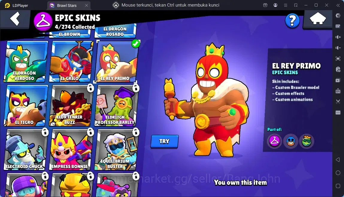 Brawl Stars Accounts Global |11 Brawler|2 Max hypercharge(Edgar,Maisie)|1270 Bling|50 Gems|1 Rare,4 Epic Skins| ProtectOff 10