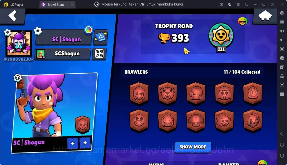 Brawl Stars Accounts Global |11 Brawler|2 Max hypercharge(Edgar,Maisie)|1270 Bling|50 Gems|1 Rare,4 Epic Skins| ProtectOff 2