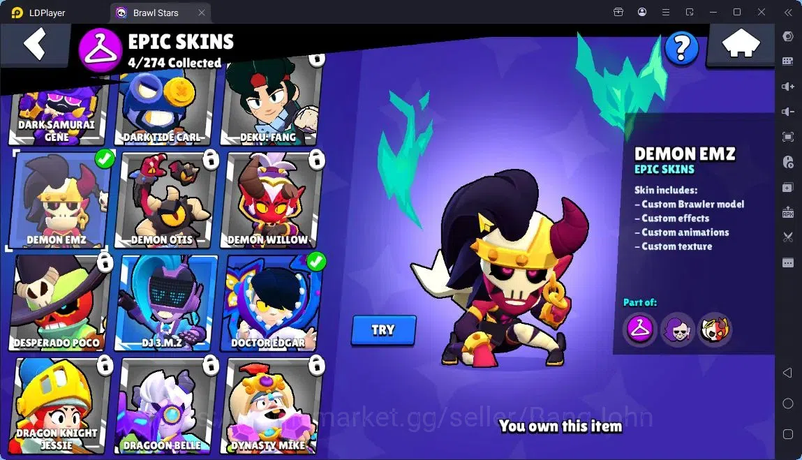 Brawl Stars Accounts Global |11 Brawler|2 Max hypercharge(Edgar,Maisie)|1270 Bling|50 Gems|1 Rare,4 Epic Skins| ProtectOff 8