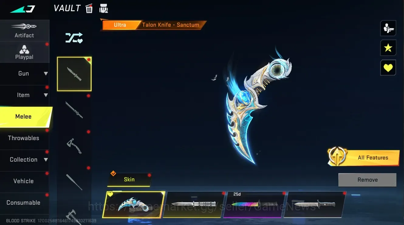 Blood Strike Accounts Collab Skin Asia|Eternal MP7 Tidesong,Deagle+Ultra Melee Talon Sanctum|Collab AOT Female 1
