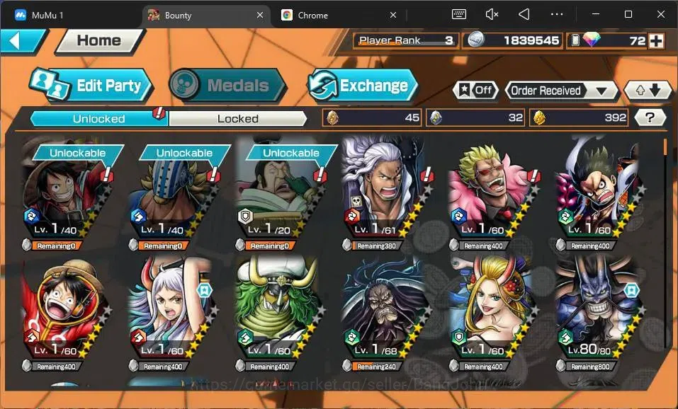 One Piece Bounty Rush Accounts Global | 4 EX | PR 3| Yamato,Kaido Lv.80/80,Edward image 5