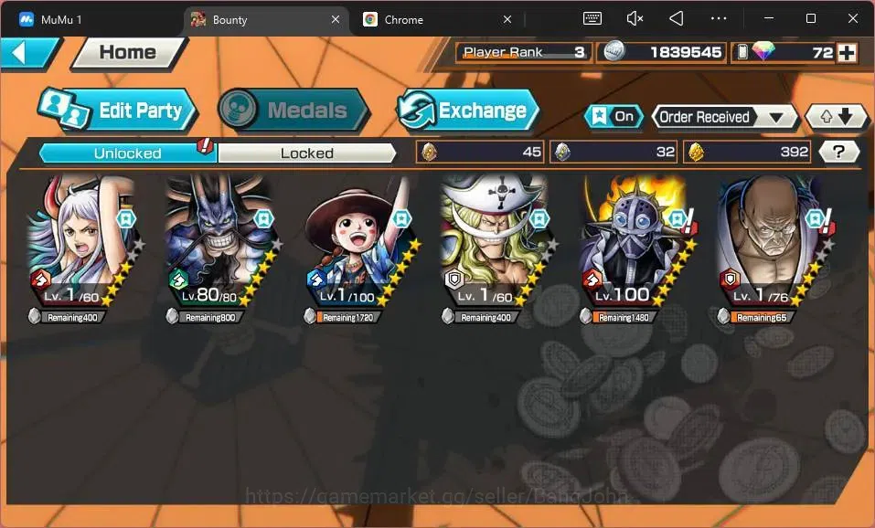 One Piece Bounty Rush Accounts Global | 4 EX | PR 3| Yamato,Kaido Lv.80/80,Edward image 6