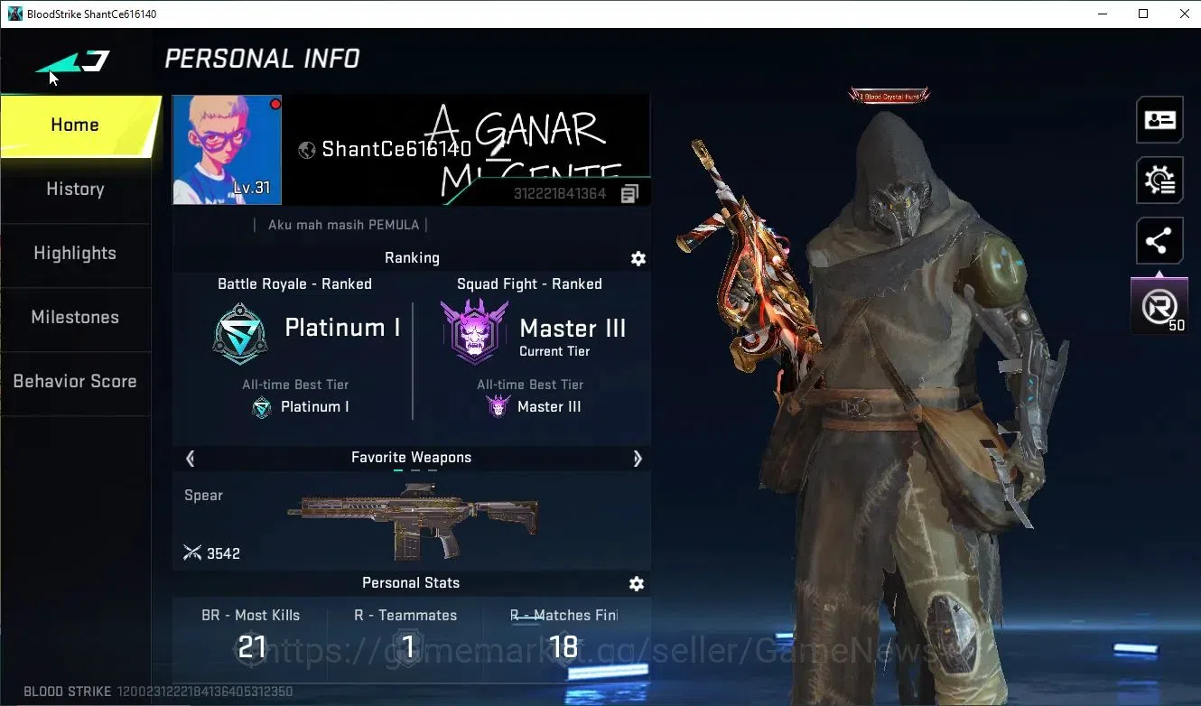 Blood Strike Accounts ASIA|Eternal DEagle-Scorpius|Collab 7DS(Playpal Os image 2